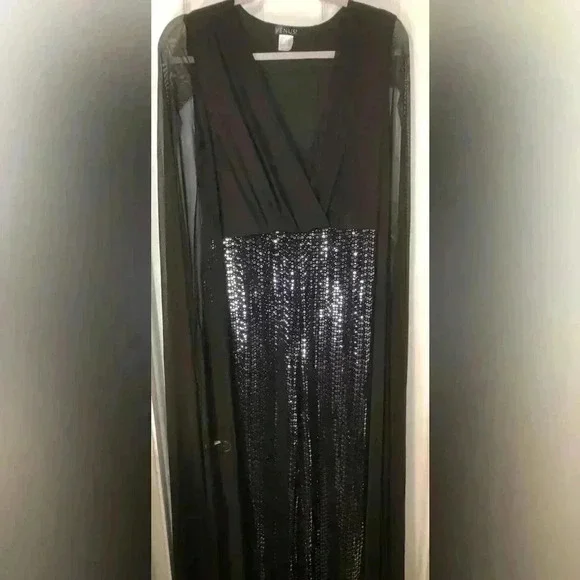 VENUS🖤🪩Black Jumpsuit with Sequin bottom 🪩🖤 size Large NWOT - Picture 5 of 13